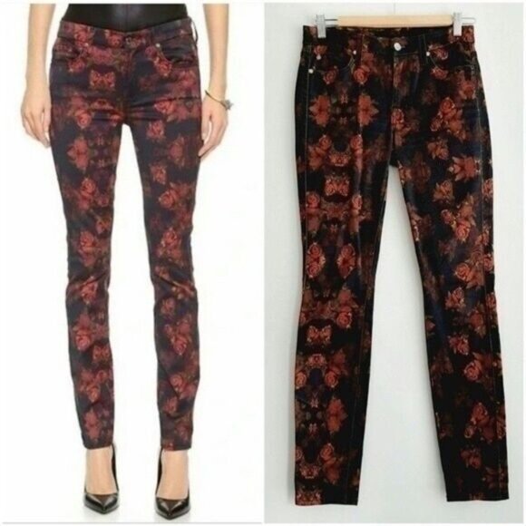 7 FOR ALL MANKIND Skinny Jeans Rogue Roses Print Sz 25 - Picture 1 of 14